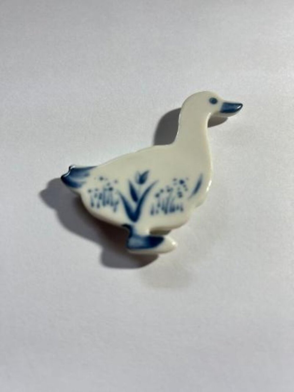 Vintage Russ Berrie Porcelain Goose Delft Style Blue Floral Fridge Magnet